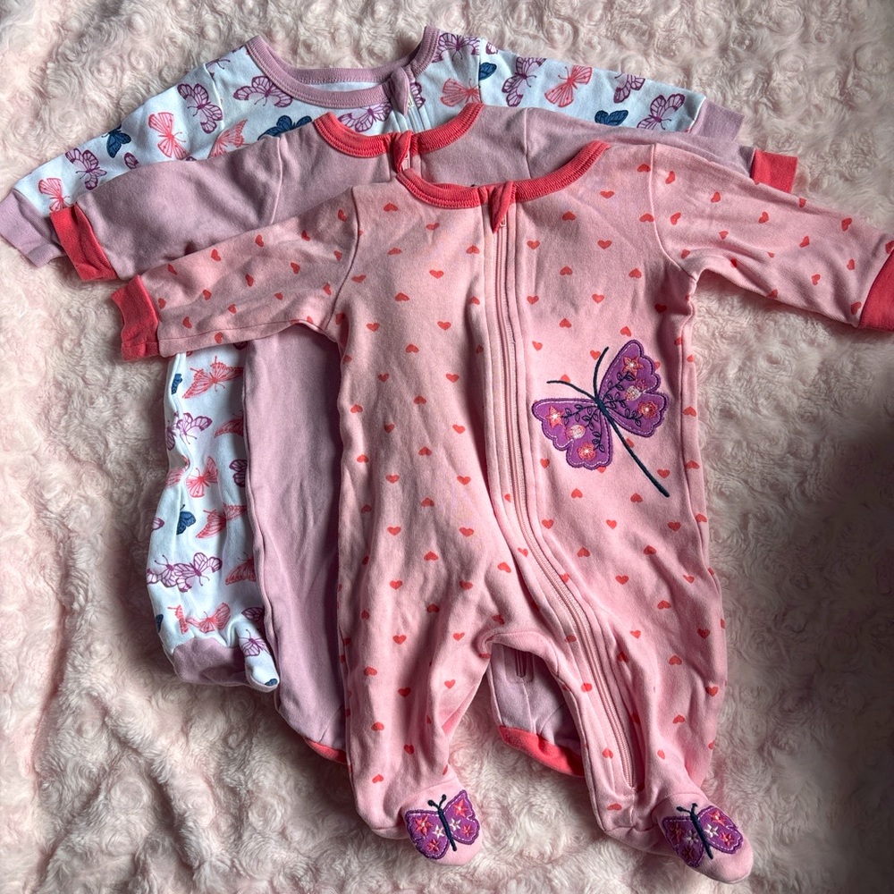 Koala Baby Pink Butterfly Footed Onesie Set (3 pack)